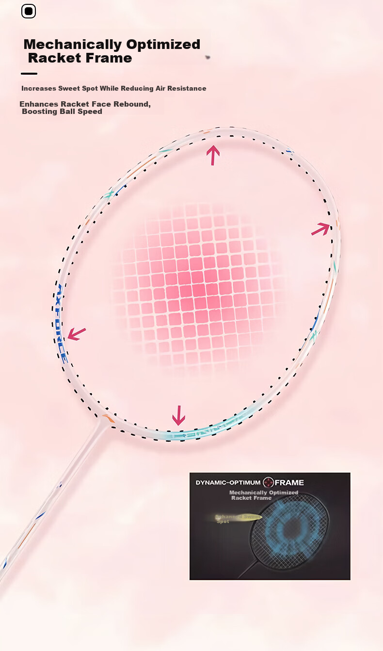 LI-NING Thunder Mini Steel Cannon New Color Full Carbon Offensive Lightweight High Tension Single Badminton Racket Light Smoke Pink 4U Pre-Strung 5