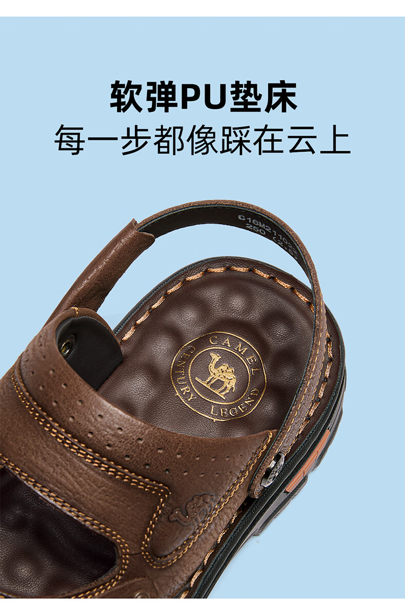 CAMEL Two-Way Breathable Cowhide Leather Dad Casual Business Sandals for Men, Outdoor Wear, G16M211022, Black, Size 39 5