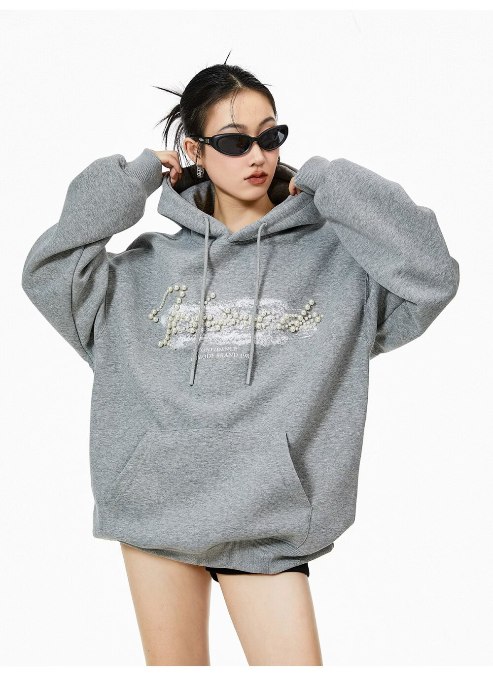 ICH MODE American Style Gray Hoodie Women 2026 Spring New Loose Casual Pullover Jacket White S 19