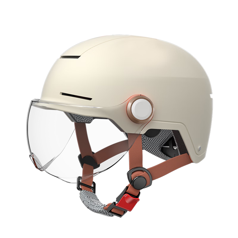 NEVA New National Standard 3C Certified Class A Helmet Electric Motorcycle Unisex Summer Comfortable Lightweight Electric Scooter Half Helmet Safety Cap Mocha Yellow with Transparent Short Visor