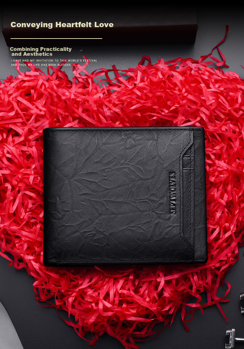 SEPTWOLVES Men's New Two-in-One Genuine Leather Large Capacity Wallet Card Holder Gift for Father Husband Birthday 5