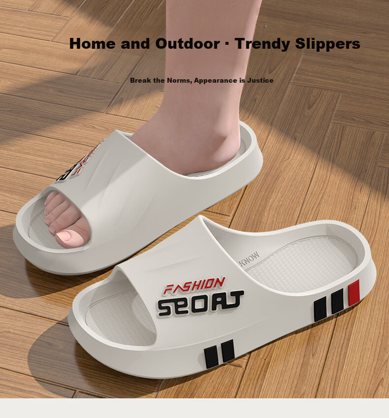 Seven-Color Spun Men's Outdoor Anti-Slip Sports Shock Absorption Beach Slippers Soft Sole Home Bathroom Summer Cool Slippers Black Size 44-45 1