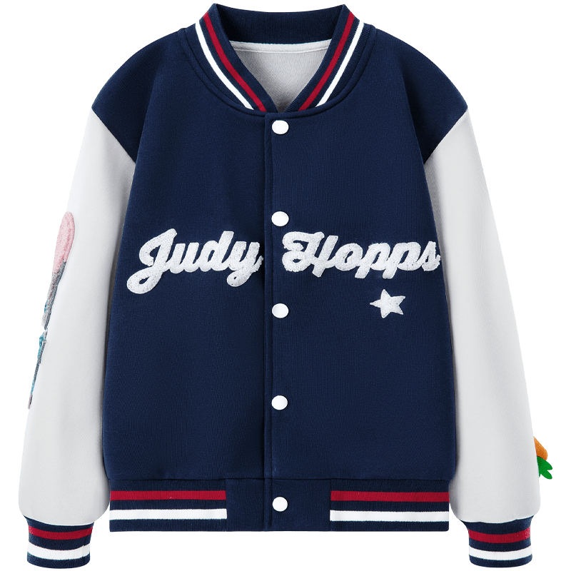 Disney Girls' Baseball Jacket New Autumn Stylish Children's Zootopia Kids' Navy Blue Coat Size 160