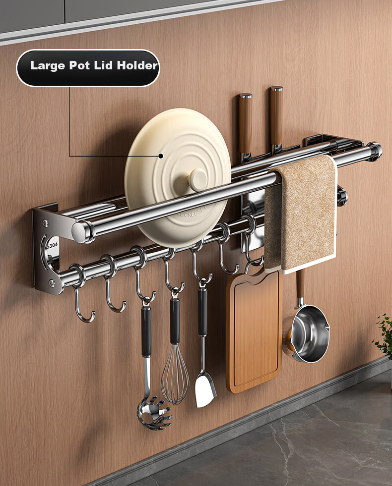 Sijimuge Kitchen Storage Rack 304 Stainless Steel No-Drill Wall-Mounted Multifunctional Household Utensil Organizer Spice Rack Knife Holder 16