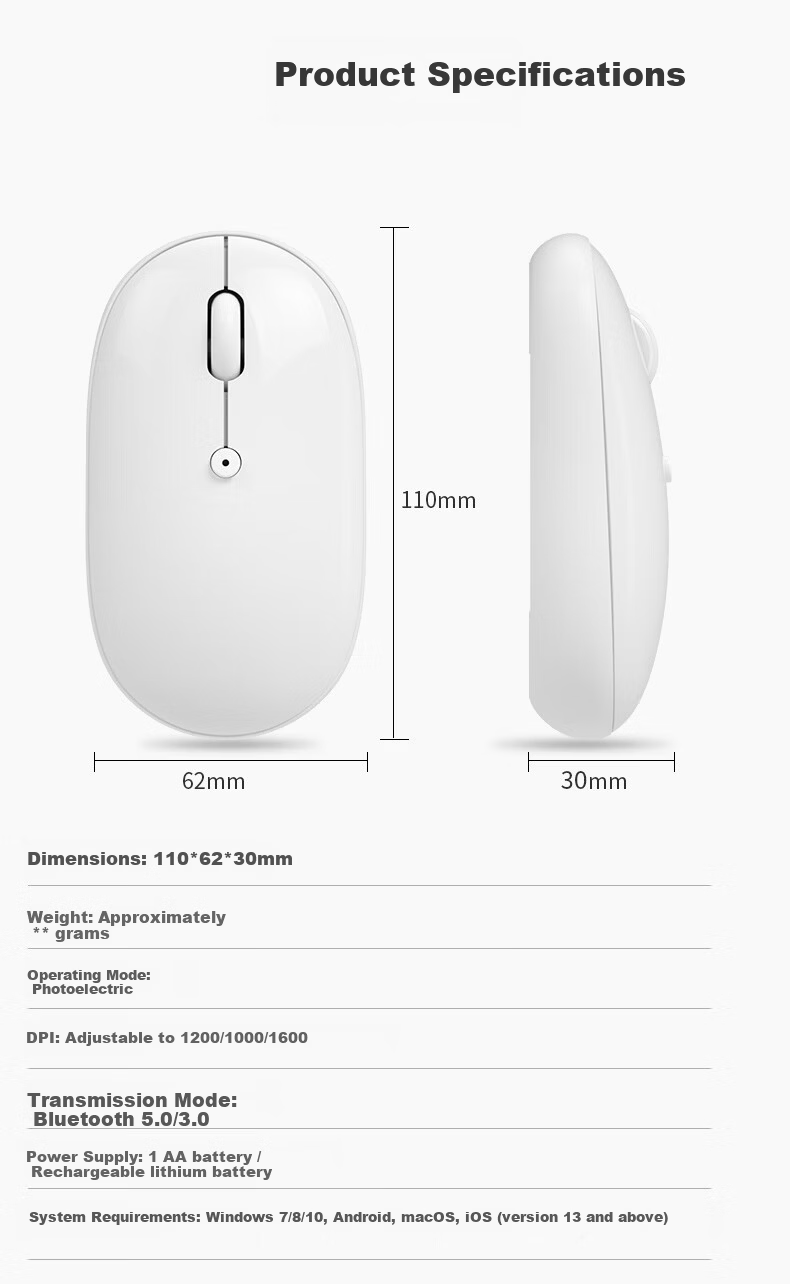B.O.W Hangshi MD490L Ergonomic Tri-Mode Vertical Wireless Bluetooth Wired Rechargeable Mouse for Huawei Laptop Desktop Compact Portable Black 4