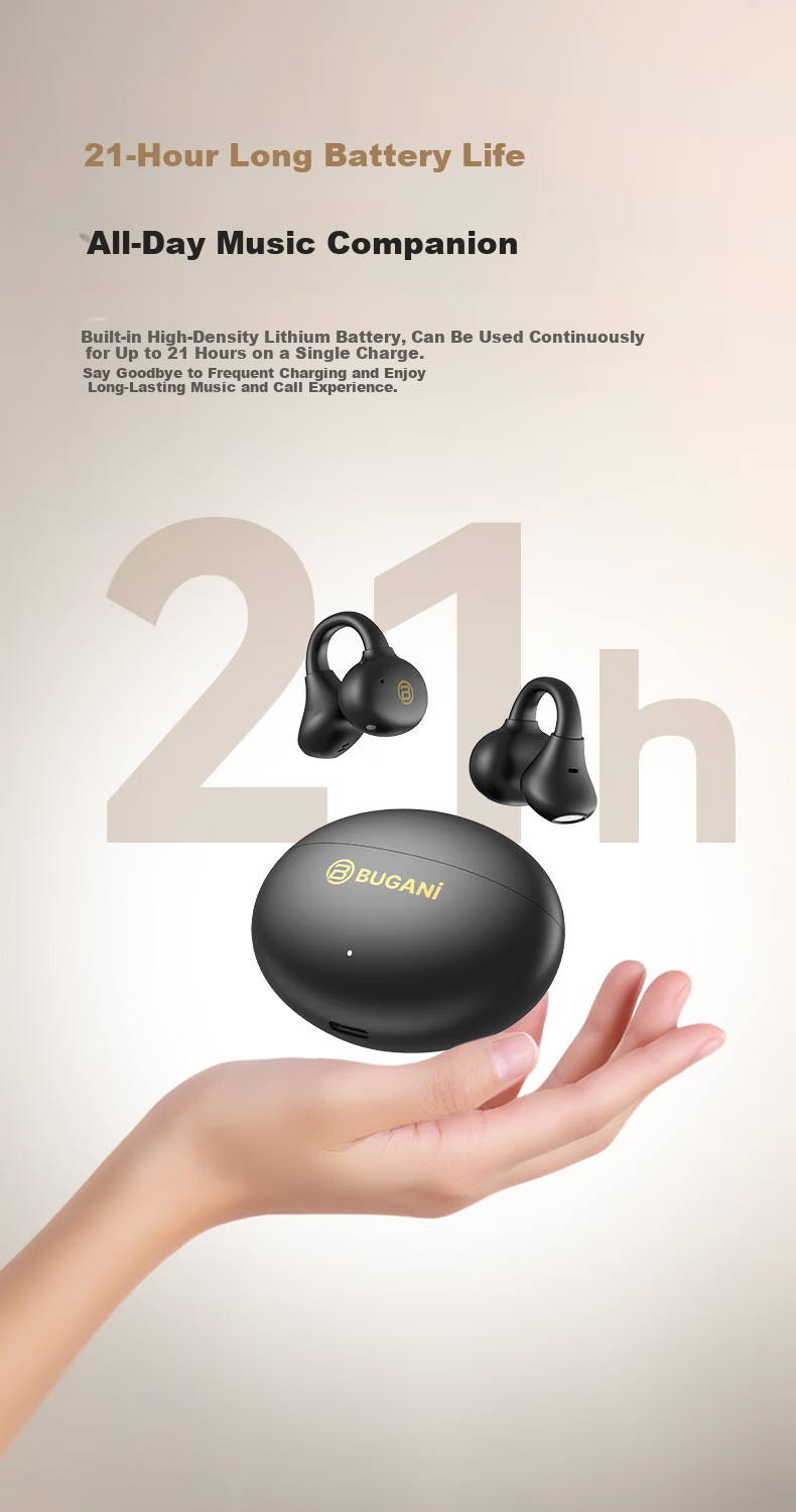 BUGANI Fit B17 Clip-On Bluetooth Earphones Open Wireless Non-In-Ear AI Simultaneous Translation Noise Cancelling Running Sports Music Gaming E-Sports Call Noise Reduction Black 10