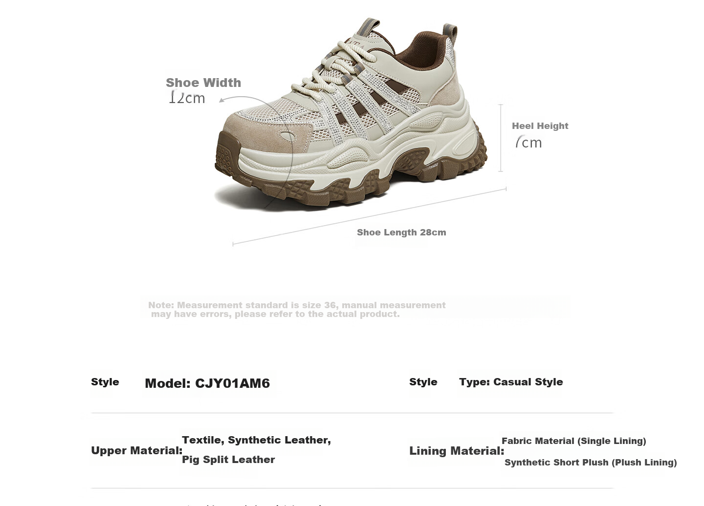 TATA 2026 Spring Mall Fashion Casual Versatile Women's Dad Sneakers Gray/Beige (Fleece Lined) Size 36 17