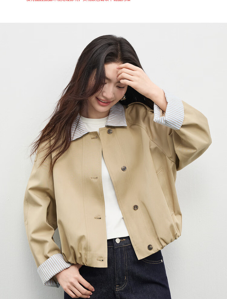 Shangdubila Cotton Blend Warm Barn Style Short Jacket Women Spring Lapel Slim Cardigan Top Balloon Sleeve Women's Clothing 14