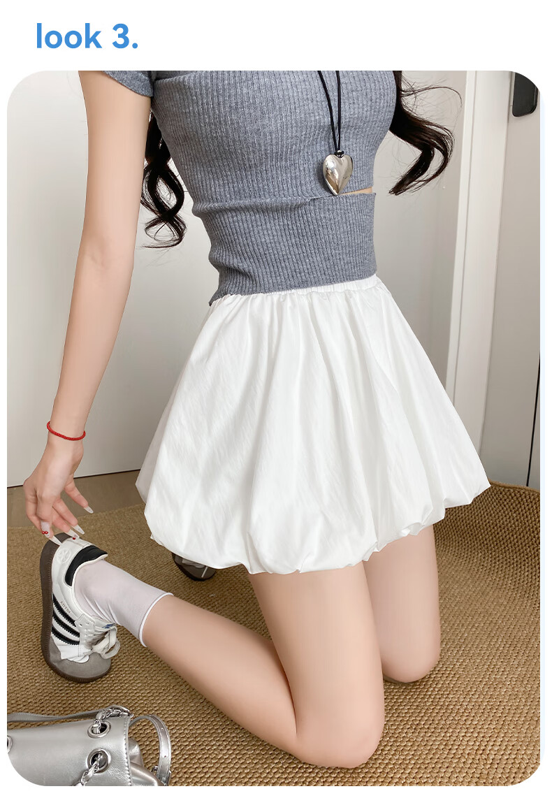 Modaier White Floral Short Skirt for Women, 2026 Summer New High-Waisted A-Line Slimming Anti-Exposure Skirt Pants Puffy Midi Skirt 12