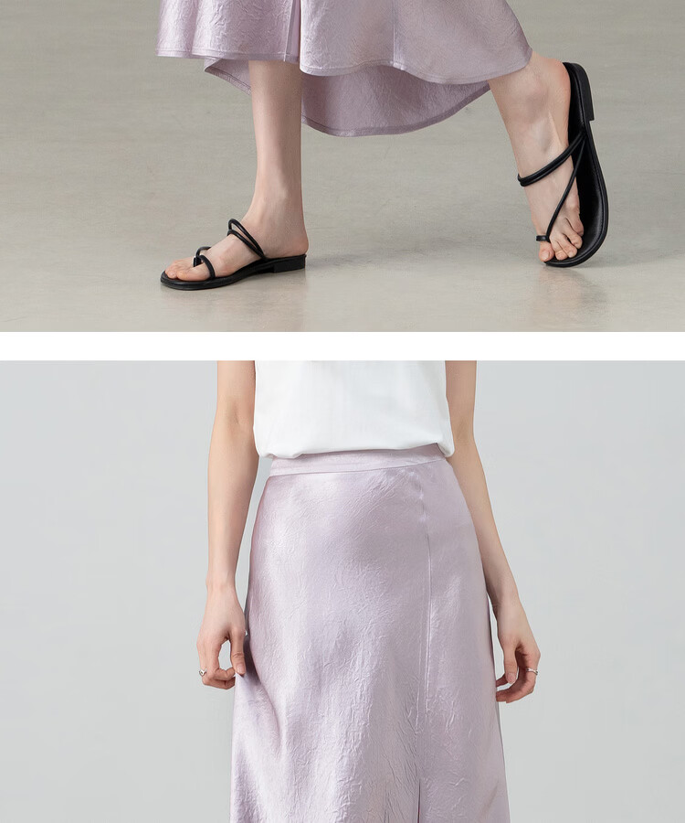 Shangdu Bira Pure Acetate Glossy A-Line Midi Skirt for Women Spring Summer Luxury Commuter Textured Satin Slit Slimming Skirt 18