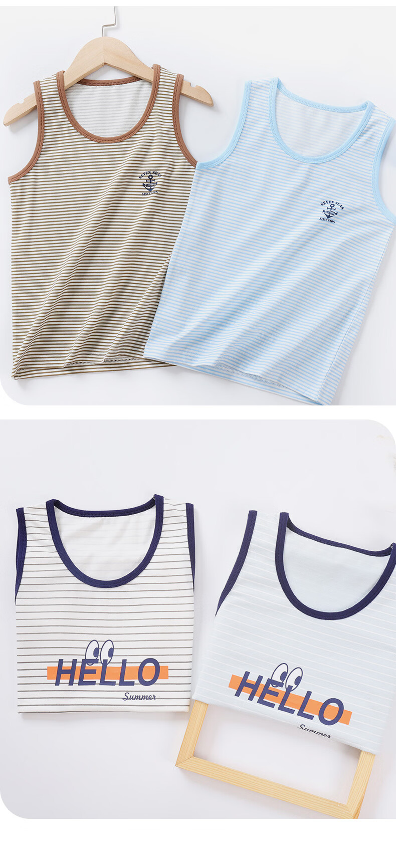 Miiow Kids Boys Cotton Sleeveless T-Shirt Summer Baby Vest Thin Base Shirt Summer Eyes 160 11