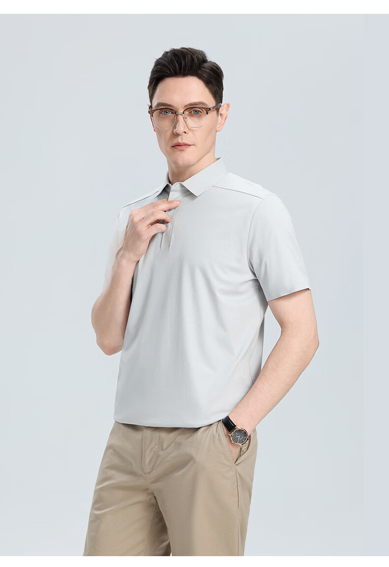 ROMON 7A Antibacterial Cooling Short Sleeve Polo Shirt Men Summer New Solid Color Stretch Top 5008 19