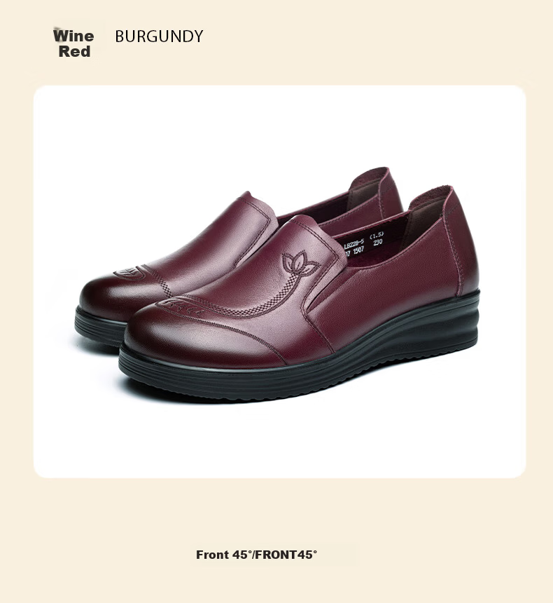 LAORENTOU Women's Spring Autumn Soft Sole Genuine Leather Granny Shoes Comfortable Non-Slip Middle-Aged and Elderly Mom Shoes LB228 Red Size 37 4
