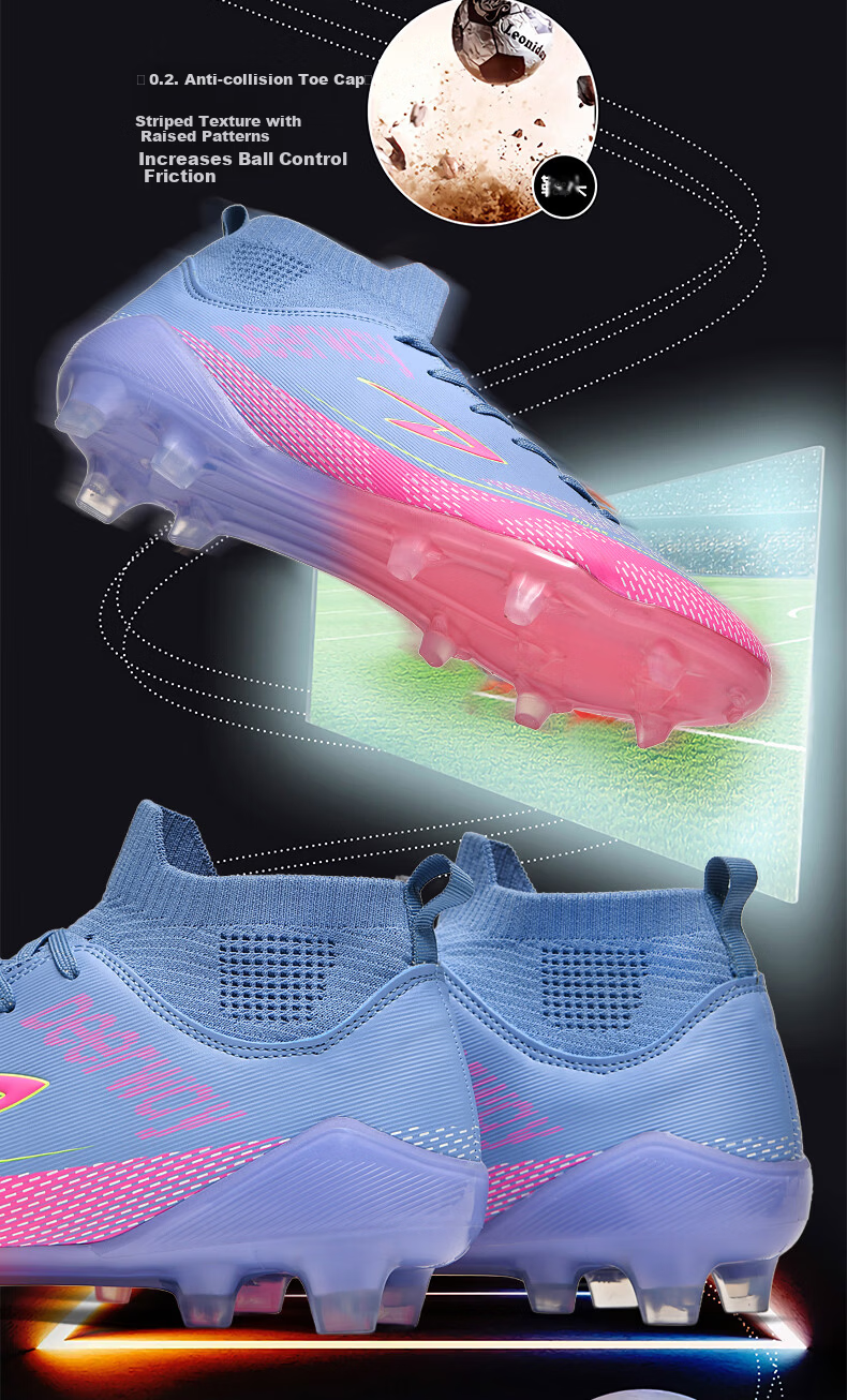 DEERWAY Youth Soccer Shoes AG Studs Grass Field Non-Slip Wear-Resistant Training Match Shoes Rose Red Purple AG Studs Size 41 11