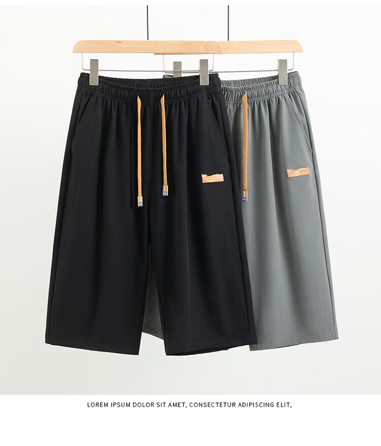Cotton Casual Men's Loose Sports Trendy Seven-Point Cool Ice Silk Shorts Black XL 19