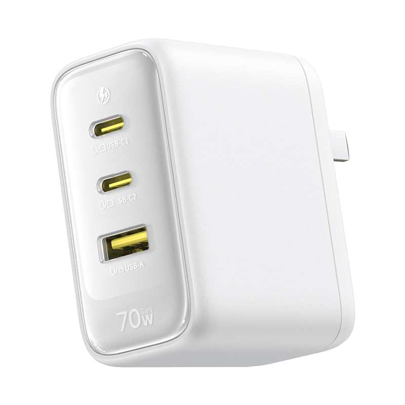 Baseus Little Ice 70W GaN Charger Triple Port Fast Charging MacBook Type-C PD65W Fast Charger for Apple 17/16 Xiaomi Phone Laptop White