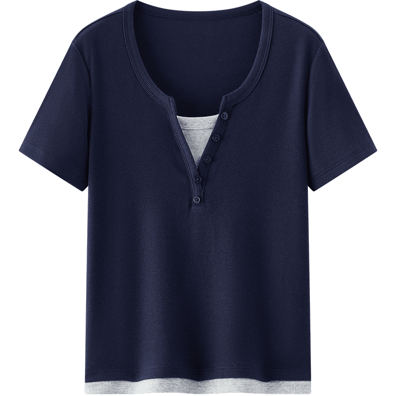 Semir Mall Style | Women's Summer Short Sleeve T-Shirt, Short Colorblock Fake Two-Piece, 2026 Shoulder Top 101326100004