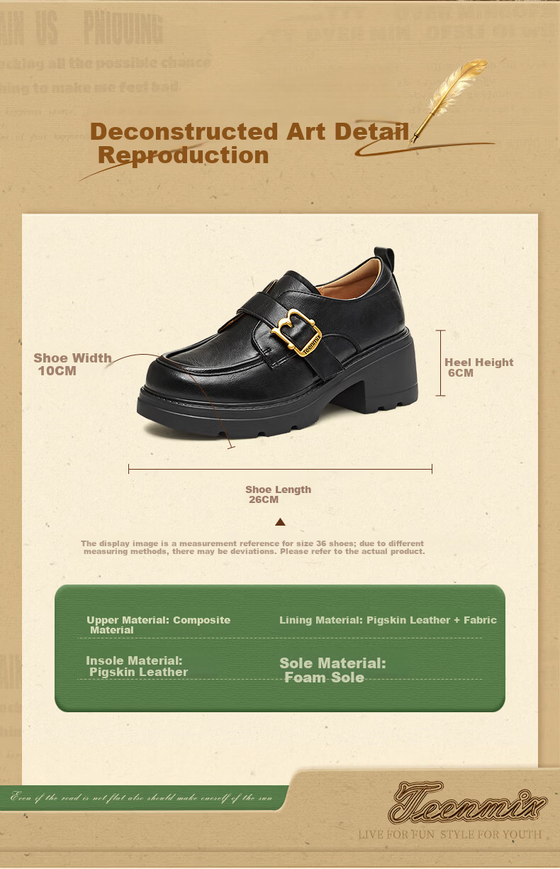 TEENMIX Loafers Chunky Heel British Style Leather Shoes Women Single Shoes 2026 Spring New Black 37 9
