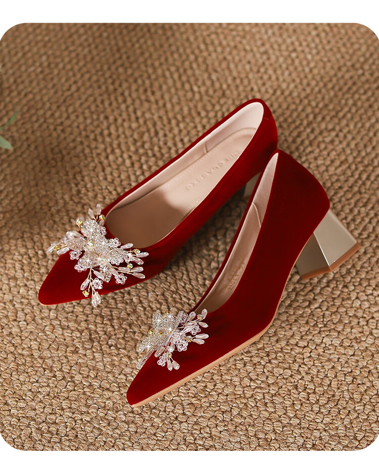 ZHR Valentine's Day Women's High Heels Bride Stiletto Wedding Shoes with Rhinestones and Pearls K312 Red Size 38 19