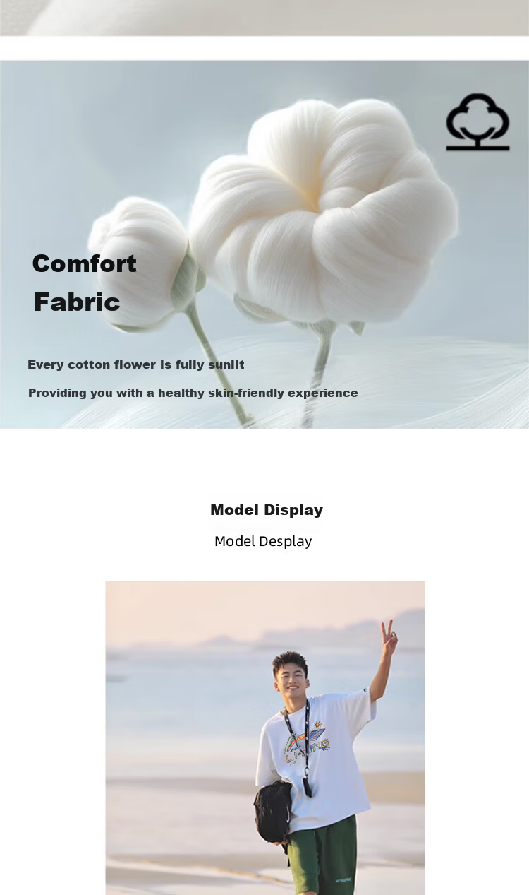 Li-Ning Men's Short Sleeve T-Shirt Summer Loose Casual Large Logo Trendy Cotton Breathable Crew Neck Sports Top 5