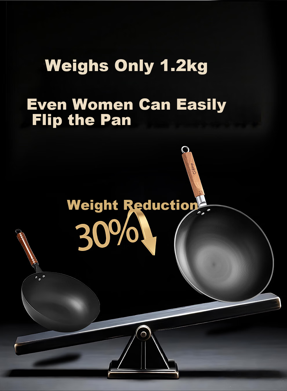 Ji Iron Hammer Cast Iron Wok Non-Stick Round Bottom 34cm Rust-Resistant Open Flame Cooking Pan 13
