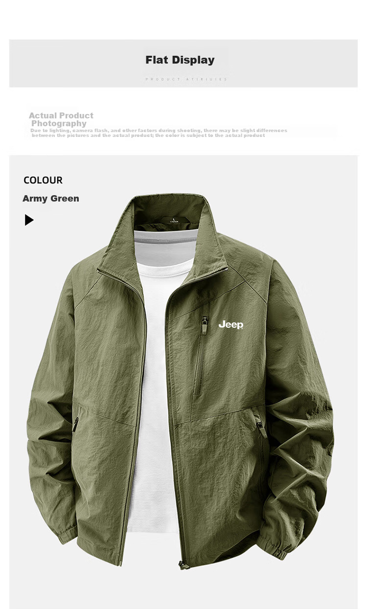 JEEP Men's Sports Jacket Spring Autumn Outdoor Casual Breathable Wrinkle-Resistant Simple Coat Gray 3XL 8