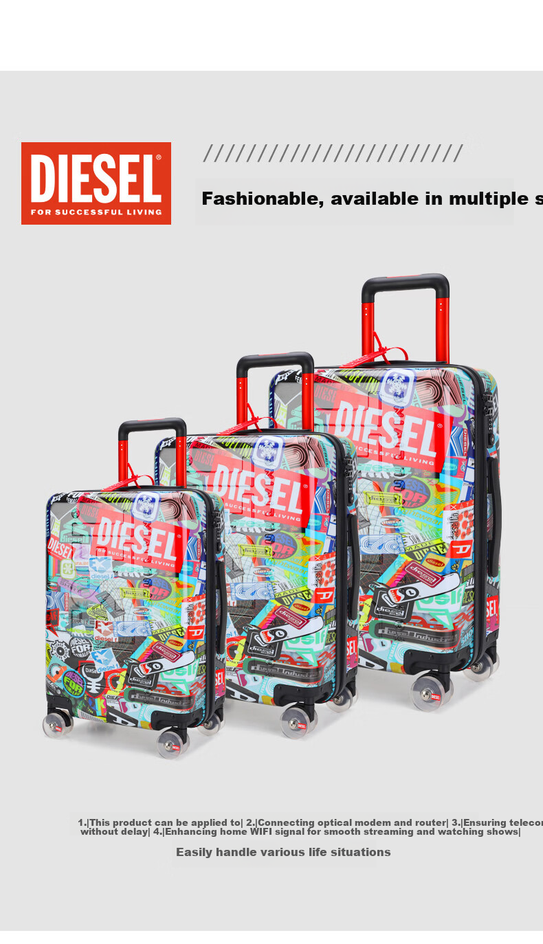 DIESEL Luggage Trendy Personalized Print Large Capacity Unisex Student Travel Suitcase PC Trolley Case 28 Inch Check-in Size 8