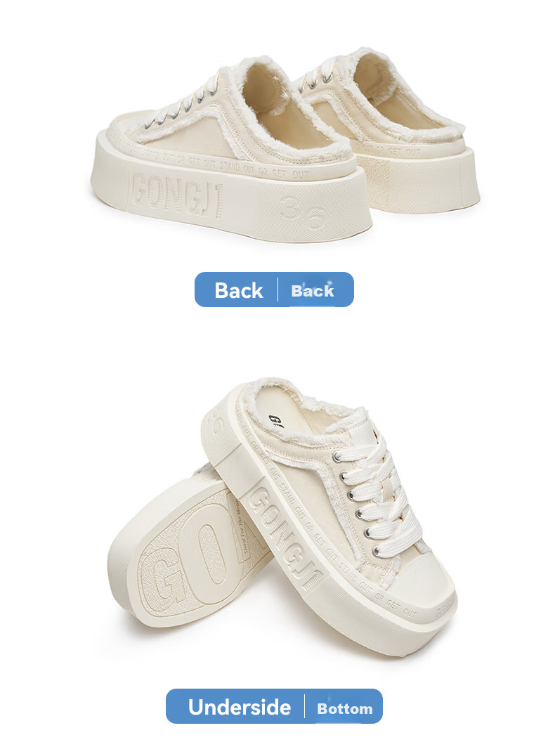 Gongji [Meng Ziyi Same Style] Casual Slip-On Thick Sole Sneakers Canvas Shoes for Women Off-White Size 35 9