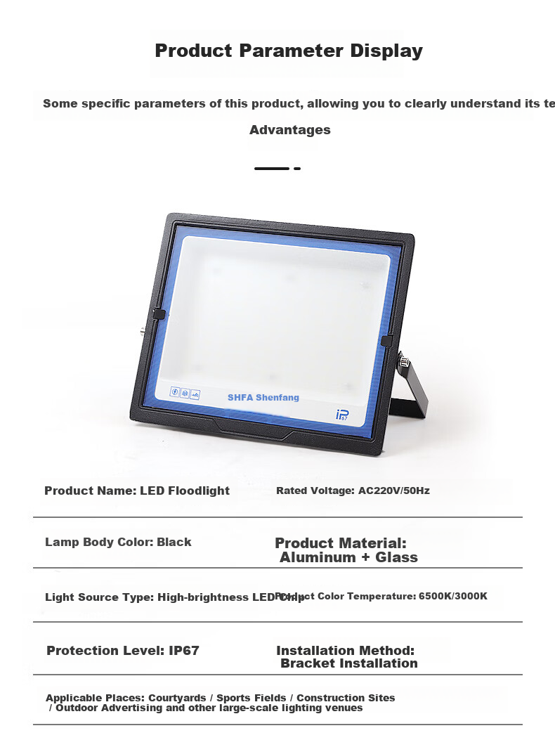 Shenfang Blue Outdoor Lighting Spotlight Outdoor Floodlight Factory Projection High Brightness 200W Waterproof LED Floodlight 5