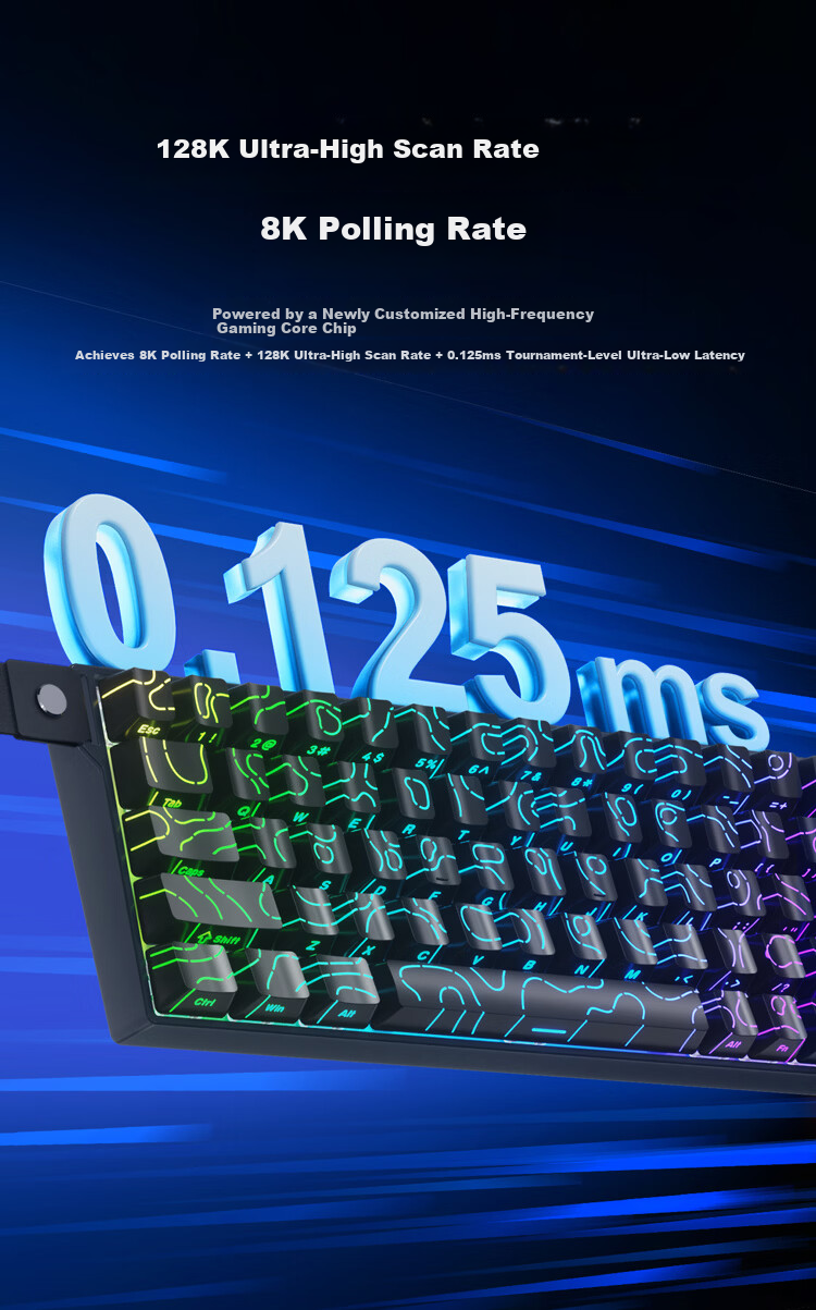 AJAZZ AK680V2 Magnetic Axis Customizable RGB Gaming Keyboard 8K Report Rate RT0.01 Valorant 68-Key Black Ice Island Switch 5