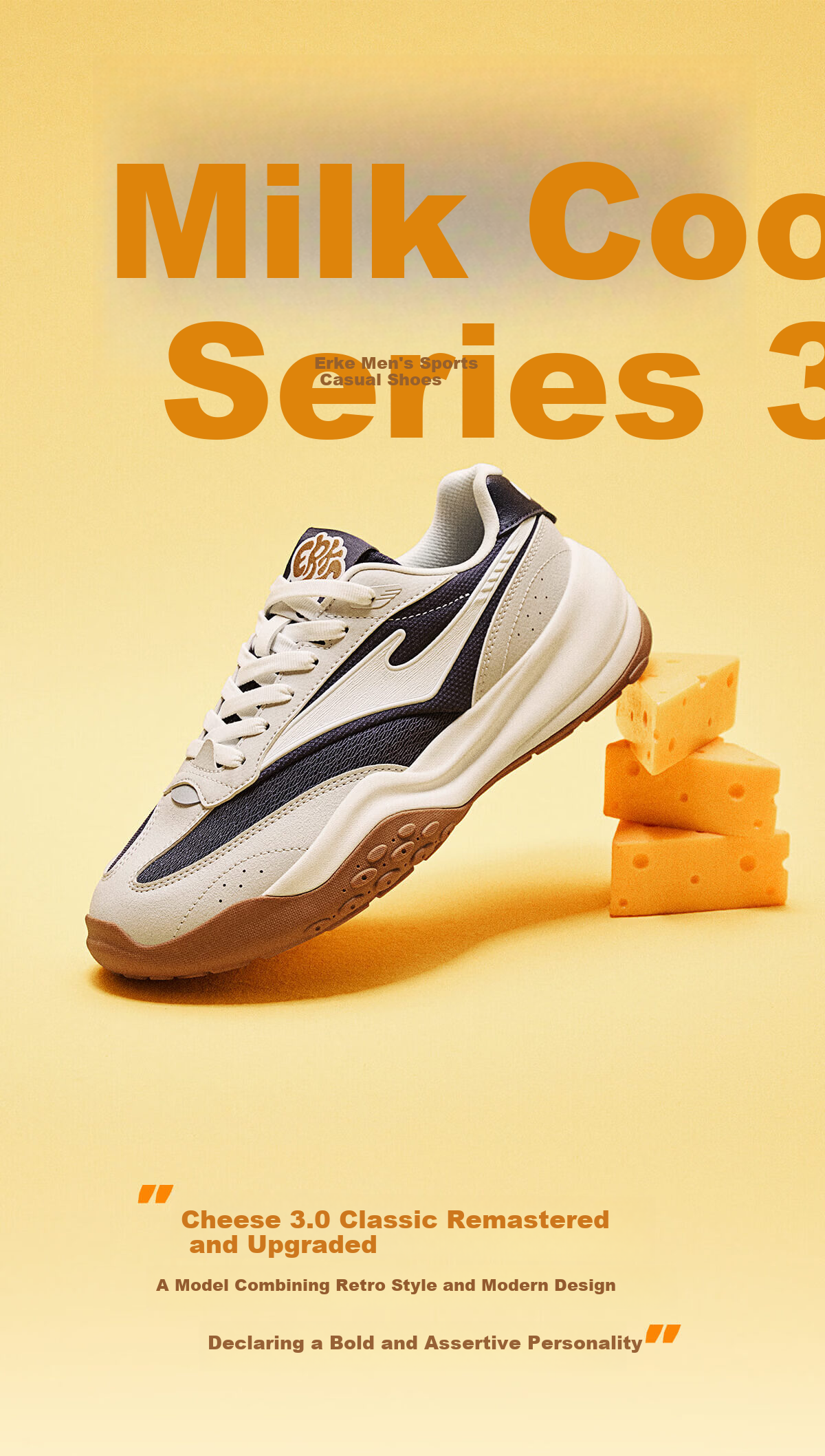 ERKE Casual Shoes 26 New A-Gan Style Versatile Sports Shoes Soft and Comfortable Men's Casual Shoes | Cheese 2.0 5