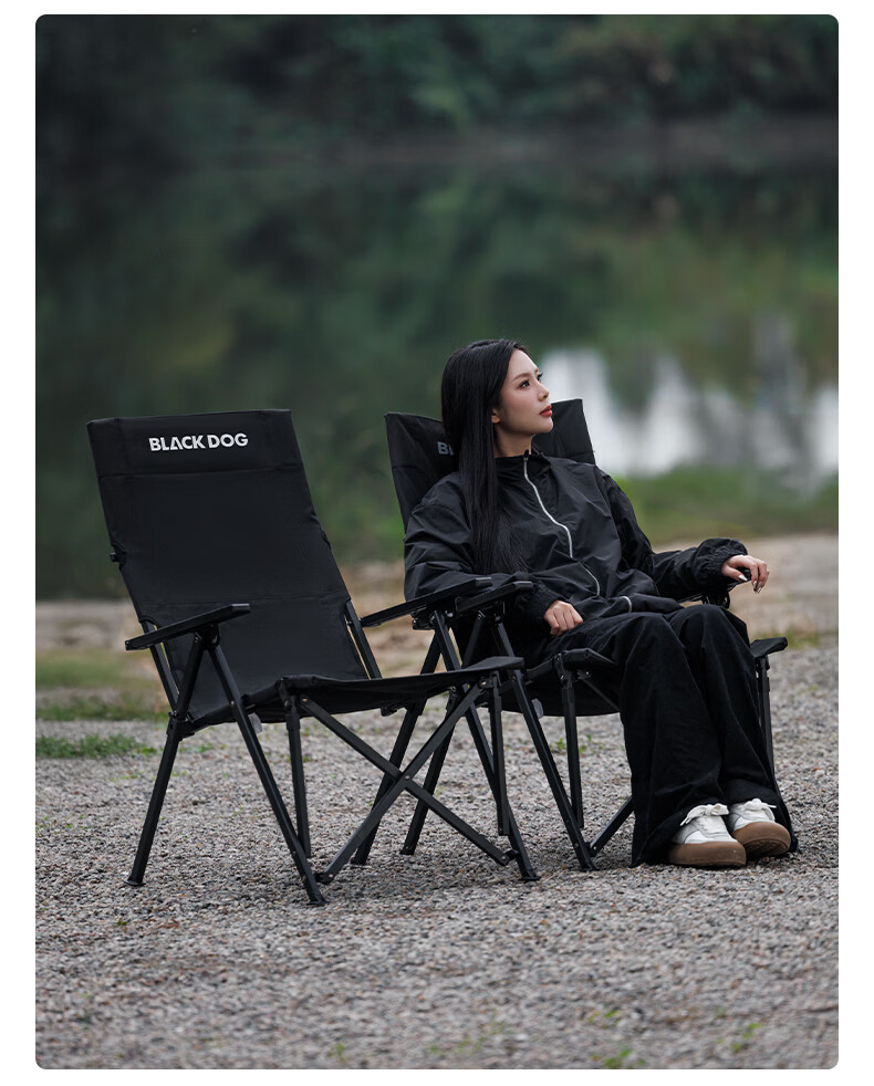 Black Dog Aluminum Alloy High-Back Folding Recliner Chair Leisure Picnic Fishing Stool Portable Camping Chair Night Black 12