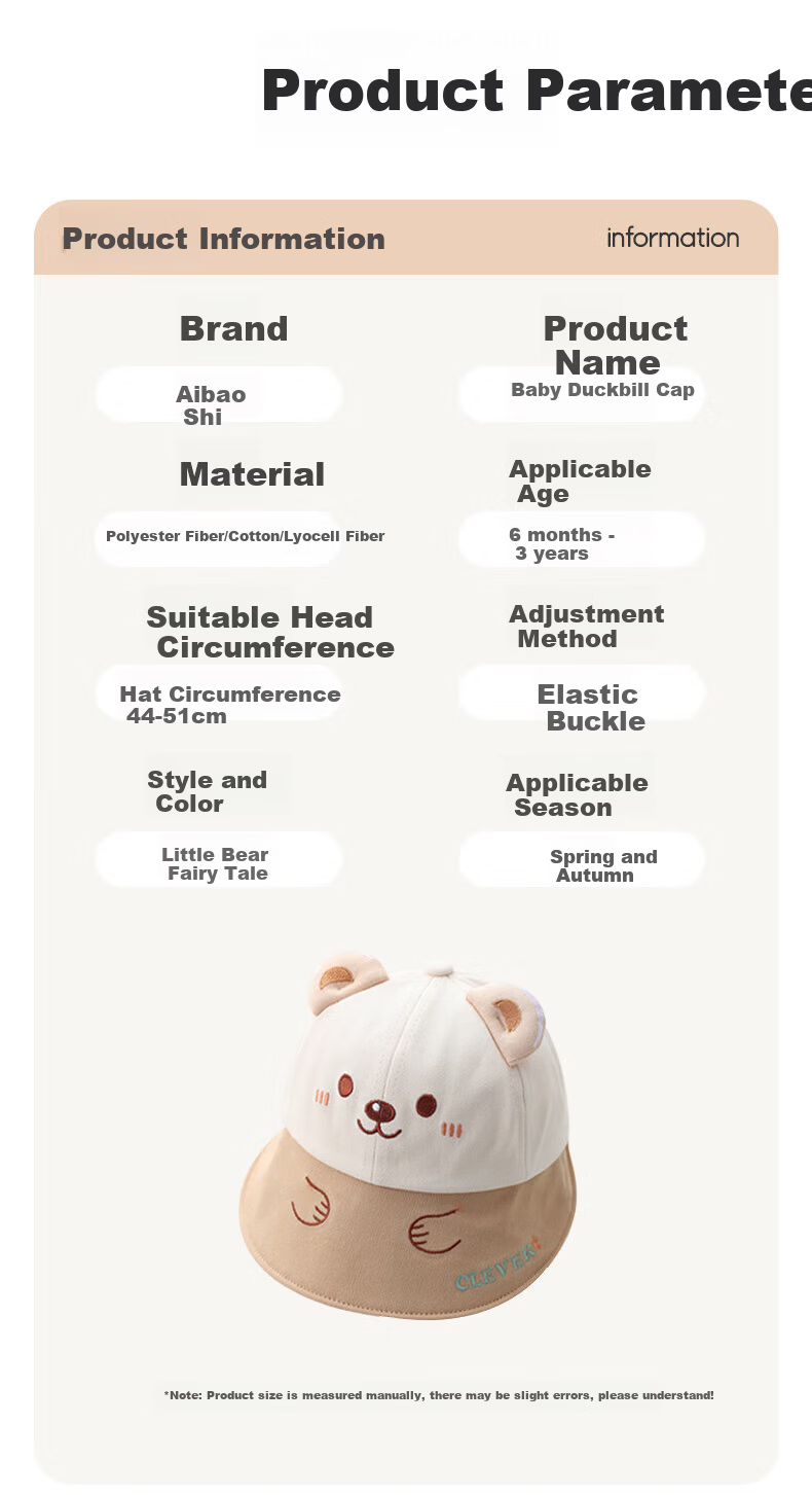 Aibao Baby Hat Spring and Autumn Infant Fisherman Hat Boys and Girls Bucket Hat Outdoor Sunshade Cap Hello Bear T151 27