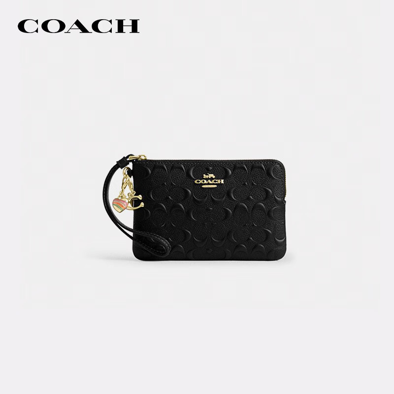 COACH Classic Logo Zip Wristlet Wallet Black CF358 Gift