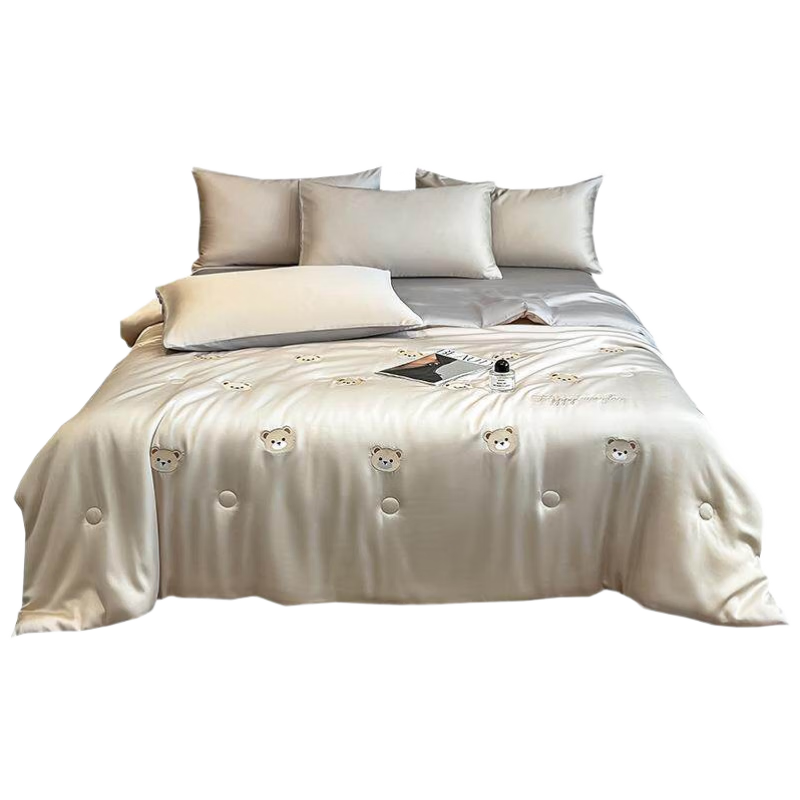 Hodo Washed Ice Silk Summer Cooling Quilt Air Conditioning Blanket Thin Summer Quilt Core 150x200cm Little Bear - Wutong Gray