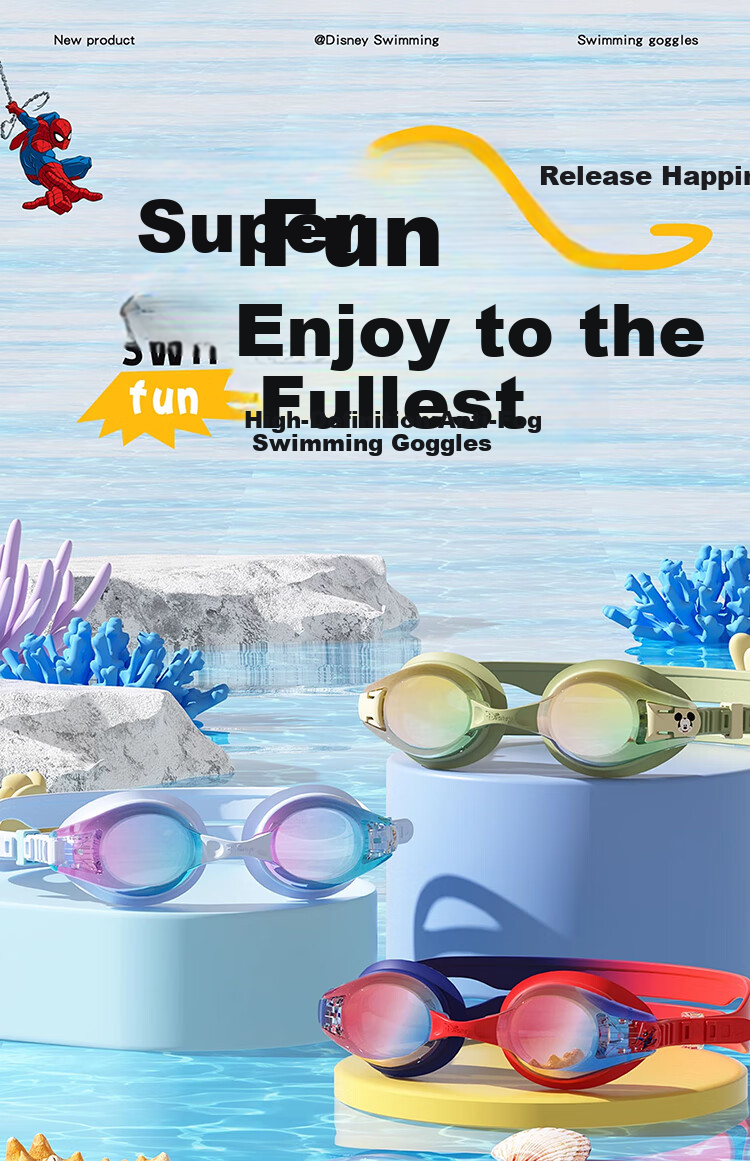 Disney Kids Swimming Goggles Boys Girls HD Waterproof Anti-Fog Diving Glasses Swim Cap Set D65643 Elsa Princess Pink 2