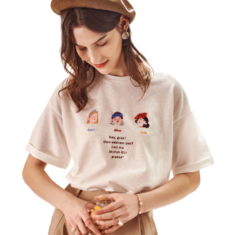 Olrain Women's Short Sleeve T-Shirt Summer Fun Pattern Fashion Simple Top White (New Batch) XL