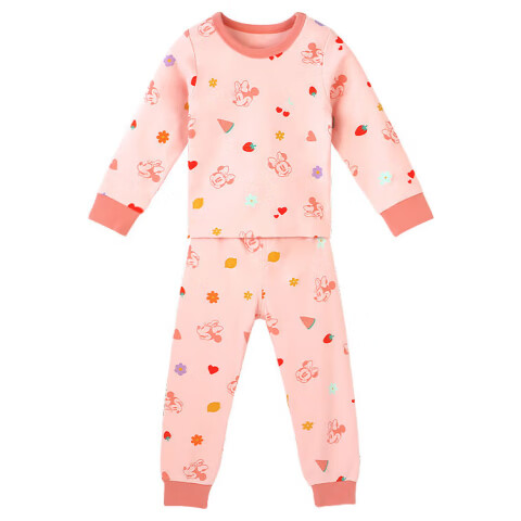 Disney Children's Class A Pure Cotton Autumn Thermal Underwear Set Full Print Girls Student Warm Underwear Colorful Minnie 150