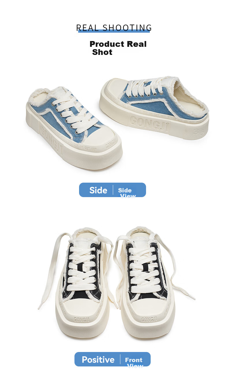Gongji [Meng Ziyi Same Style] Casual Slip-On Thick Sole Sneakers Canvas Shoes for Women Off-White Size 35 8