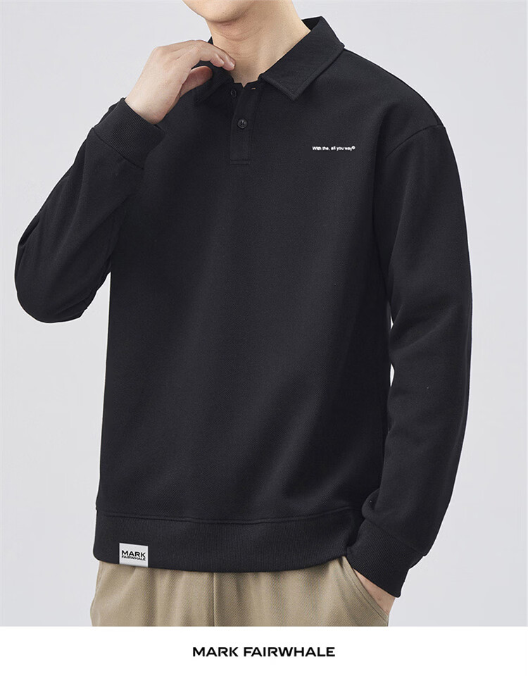 MARK FAIRWHALE Men's Sweatshirt Spring and Autumn Loose Casual Long Sleeve T-Shirt Men's Polo Collar Jacket Gray Green 3XL 8