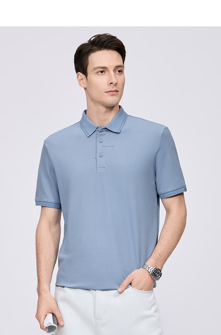 Dance with Wolves [Ice Cool] Exquisite Embroidery 7A Antibacterial 2A Mite-Resistant Ice Feeling Men's Short Sleeve Polo Shirt 001 Black 3XL 22