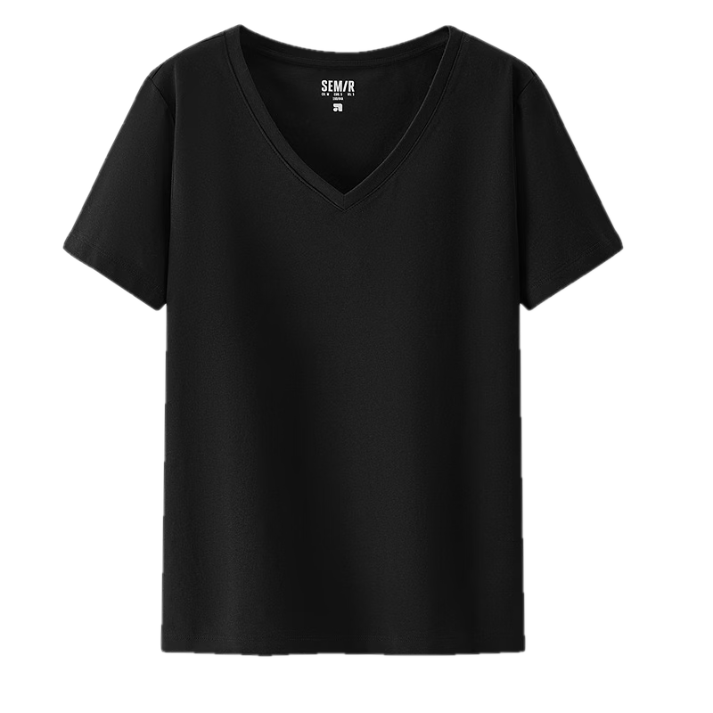 Semir Women's Short-Sleeve T-Shirt, Cool-Feeling Antibacterial Regular Shoulder Slim Fit, Summer 2026 Slimming V-Neck White Base Layer, 109326100002