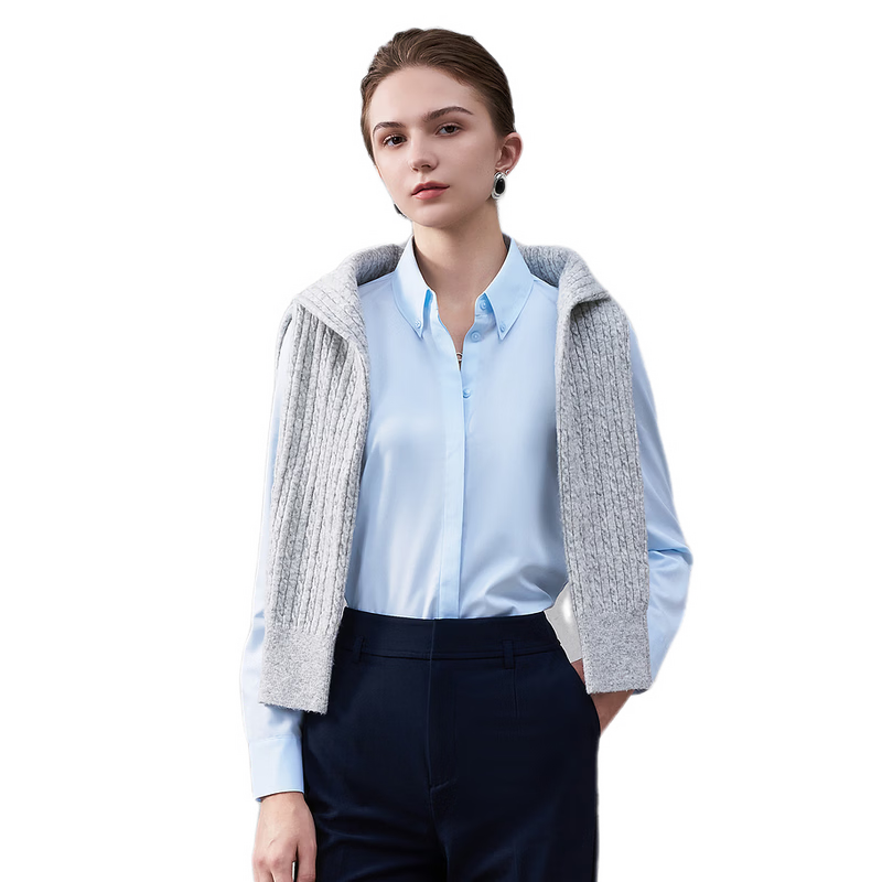 G2000 Women's Long Sleeve Modal Stretch Shirt with Complimentary Necklace, Four-Season Mall Style