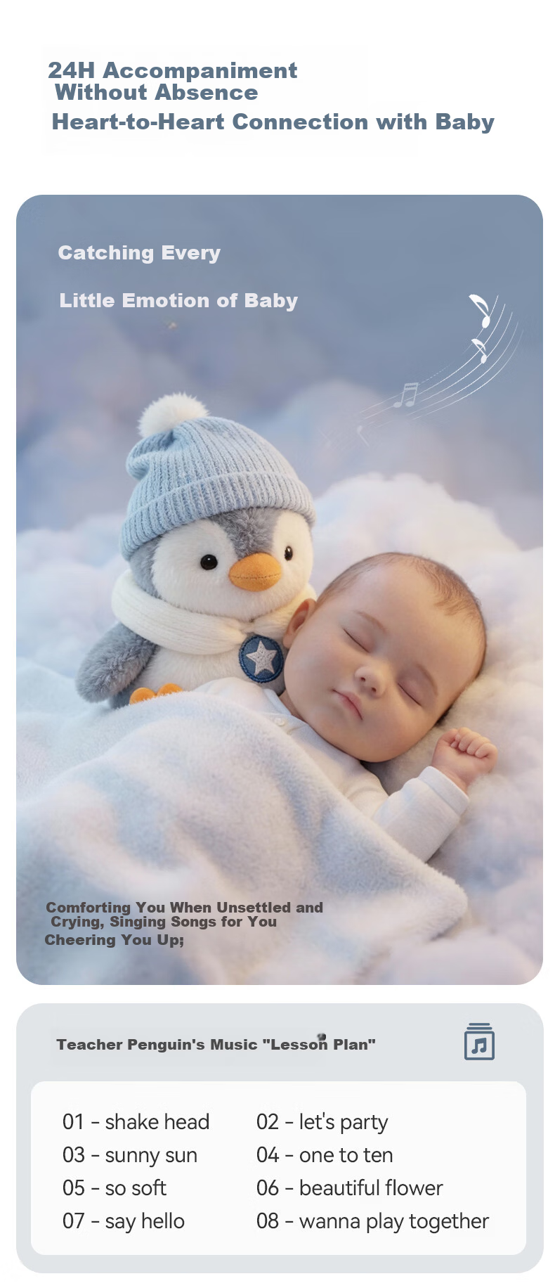 YEEHOO Baby Toy Penguin Soothing Doll Singing Repeating Interactive Companion Sleep Aid Birthday Gift for 1-Year-Old Baby 5