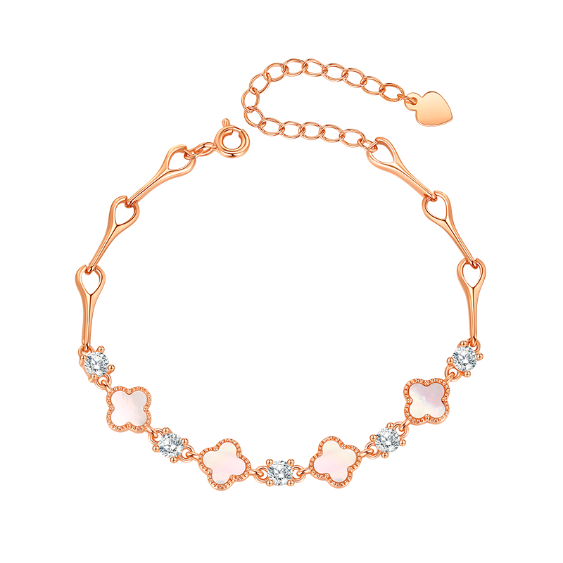 GLTEN Swarovski Zircon Four-Leaf Clover Sterling Silver Bracelet for Women Birthday Gift Anniversary Present for Girlfriend Wife