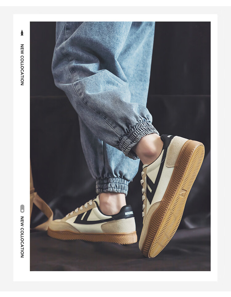 Warrior Men's Canvas Shoes Couple Casual Sneakers Comfortable Versatile Spring Men's Shoes 692 Black Beige Size 41 10