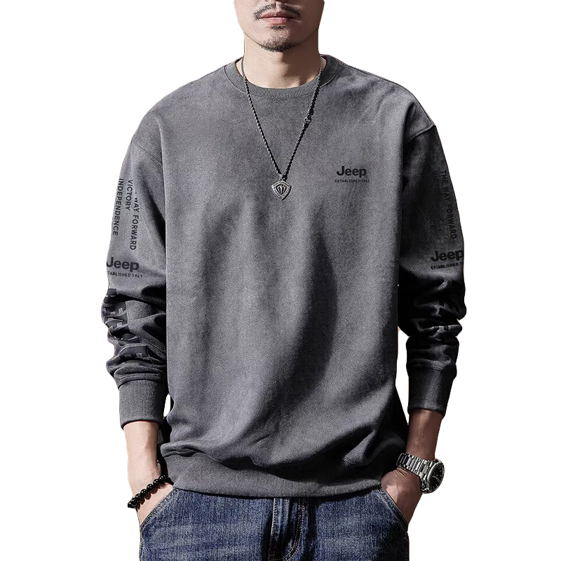 JEEP Men's Sweatshirt Jacket, Spring And Autumn Loose Long-Sleeve T-Shirt, Trendy Casual Outerwear for Men, Gray, 3XL