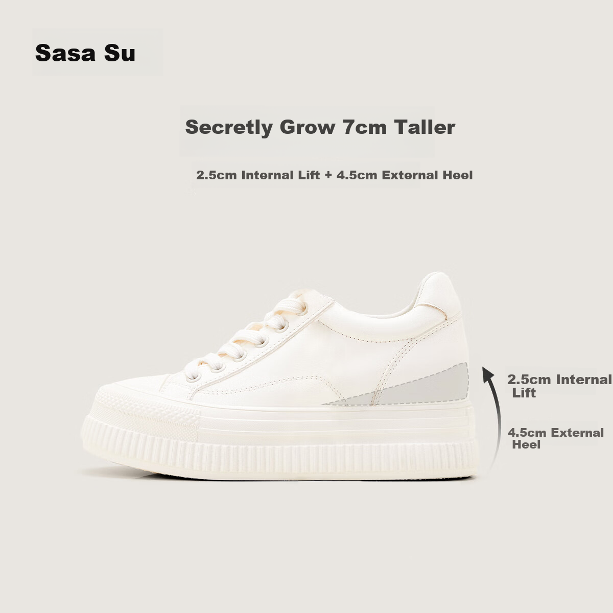Sasa Su [Cloud Feel White Sneakers] Spring Summer Thick Sole Height Increasing Versatile White Sneakers Sports Casual Shoes Women ZA65184-30