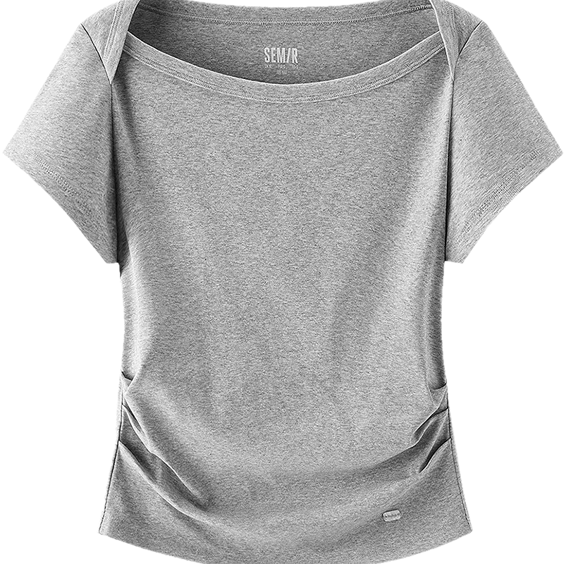 Semir Mall Same Style | Women's Summer Short Sleeve T-Shirt, Short Slim Fit, Off-Shoulder Ruffled 2026 Top 101326100002