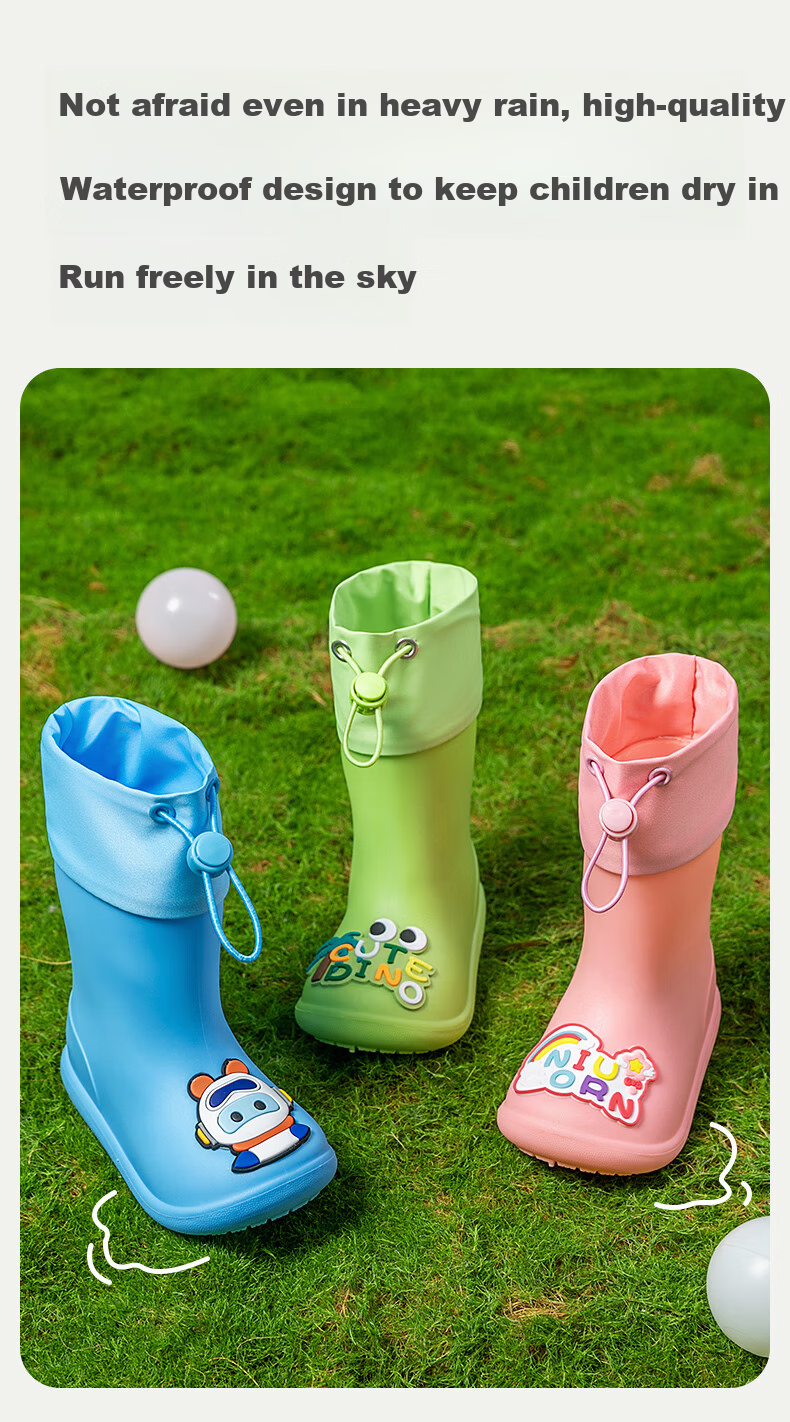Zhubaba Children's Rain Boots Boys Non-Slip Waterproof Rain Shoes Girls Kindergarten School Water Shoes Blue Size 18 3